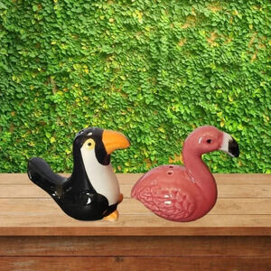 Flamingo &Toucan salt &pepper shaker pink /wht/blk